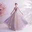 Charmant Glitter Violet Robe De Soirée 2020 Princesse V-Cou Perlage Perle En Dentelle Fleur Sans Manches Dos Nu Longue Robe De Ceremonie