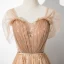 Élégant Champagne Robe De Soirée 2020 Princesse Encolure Carrée Étoile En Dentelle Paillettes Manches Courtes Dos Nu Longue Robe De Ceremonie