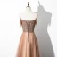 Charmant Champagne Robe De Soirée 2020 Princesse Bretelles Spaghetti Perlage Perle Paillettes Sans Manches Dos Nu Longue Robe De Ceremonie