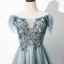 Chic / Beautiful Jade Green Evening Dresses  2020 A-Line / Princess Off-The-Shoulder Beading Sequins Lace Flower Short Sleeve Backless Floor-Length / Long Formal Dresses