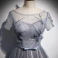 Chic / Beautiful Ocean Blue Evening Dresses  2020 A-Line / Princess Beading Lace Flower Sequins Scoop Neck Short Sleeve Backless Floor-Length / Long Formal Dresses