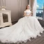 Elegant Ivory Wedding Dresses 2018 Ball Gown Lace Cascading Ruffles Off-The-Shoulder Backless Sleeveless Royal Train Wedding