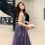 Charming Purple Evening Dresses  2020 A-Line / Princess V-Neck Beading Sequins Sleeveless Backless Floor-Length / Long Formal Dresses