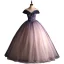 Elegant Gradient-Color Purple Glitter Prom Dresses 2021 Ball Gown Scoop Neck Beading Sequins Short Sleeve Backless Floor-Length / Long Prom Formal Dresses