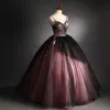 Elegant Black Red Prom Dresses 2021 Ball Gown Spaghetti Straps Beading Pearl Sequins Lace Flower Sleeveless Backless Floor-Length / Long Formal Dresses