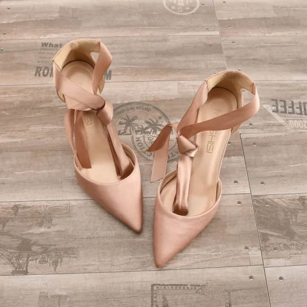 Chic / Belle Rouge Désinvolte Satin Chaussures Femmes 2020 Noeud 10 cm Talons Aiguilles À Bout Pointu Sandales