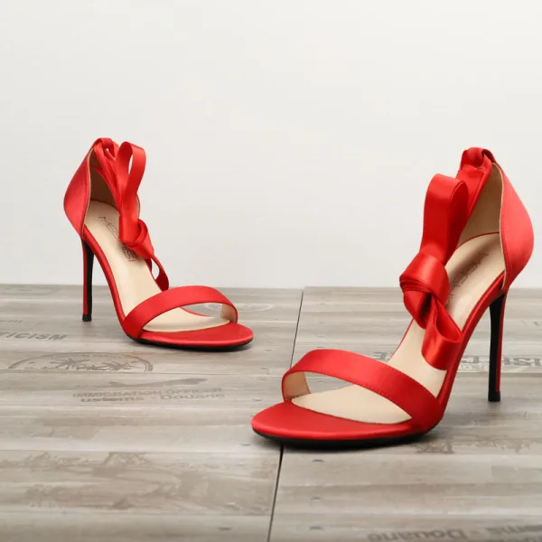 Schöne Schwarz Datierung Satin Sandalen Damen 2020 Schleife Knöchelriemen 10 cm Stilettos Peeptoes Sandaletten