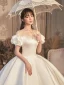 Luxury / Gorgeous Ivory Wedding Dresses 2020 Ball Gown Scoop Neck Beading Lace Short Sleeve Backless Royal Train