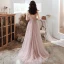 Sexy Rosa Ballkleider 2020 A Linie Spaghettiträger Perlenstickerei Strass Pailletten Ärmellos Rückenfreies Gespaltete Front Lange Festliche Kleider