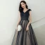 Elegant Navy Blue Prom Dresses 2020 A-Line / Princess V-Neck Beading Star Sequins Sleeveless Backless Floor-Length / Long Formal Dresses