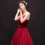 Lovely Burgundy Homecoming Graduation Dresses 2018 A-Line / Princess Suede Bow Spaghetti Straps Backless Sleeveless Tea-length Formal Dresses