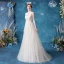 Affordable Ivory Wedding Dresses 2020 A-Line / Princess Scoop Neck Lace Flower Sleeveless Sweep Train
