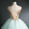 Elegant Mint Green Prom Dresses 2020 Ball Gown V-Neck Sequins Sleeveless Backless Floor-Length / Long Formal Dresses