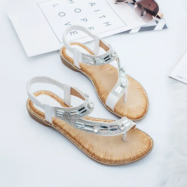 Schöne Sommer Lindgrün Strand Flache Sandalen Damen 2020 Kristall Strass Peeptoes Sandaletten