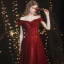 Charming Burgundy Prom Dresses 2021 A-Line / Princess Off-The-Shoulder Beading Sequins Short Sleeve Backless Floor-Length / Long Formal Dresses