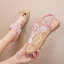 Charmant Jaune Désinvolte Sandales Femme 2020 En Dentelle Fleur Cristal Faux Diamant Perle Peep Toes / Bout Ouvert Plate Sandales