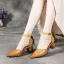 Vintage / Originale Tan Vêtement de rue Cuir Sandales Femme 2020 Papillon Bride Cheville 5 cm Talons Épais À Bout Pointu Sandales