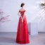 Charming Red Evening Dresses  Crossed Straps A-Line / Princess Off-The-Shoulder Sequins Lace Flower Short Sleeve Backless Floor-Length / Long Formal Dresses