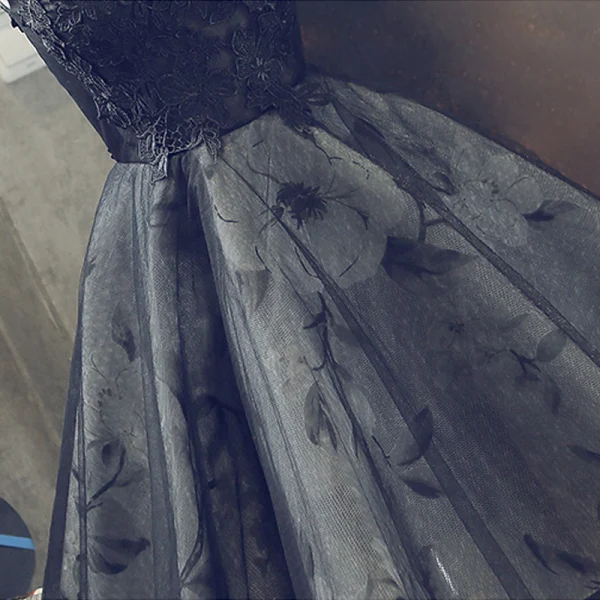Style Chinois Noire Robe De Cocktail 2018 Robe Boule En Dentelle Fleur Encolure Dégagée Sans Manches Courte Robe De Ceremonie