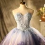 Chic / Beautiful Flower Fairy Purple Glitter Prom Dresses 2021 Ball Gown Strapless Beading Lace Flower Sleeveless Backless Floor-Length / Long Prom