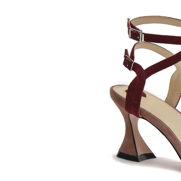 Schlicht Burgunderrot Freizeit Sandalen Damen 2020 Leder Knöchelriemen 7 cm Stilettos Peeptoes Sandaletten
