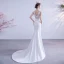 Affordable White Trumpet / Mermaid Wedding Dresses 2020 Scoop Neck Lace Flower Sleeveless Backless Sweep Train
