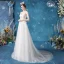 Élégant Ivoire Robe De Mariée 2020 Princesse V-Cou En Dentelle Fleur Sans Manches Dos Nu Train De Balayage