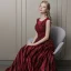 Chic / Beautiful Burgundy Evening Dresses  2018 A-Line / Princess Lace Flower Beading Crystal Scoop Neck Backless Sleeveless Floor-Length / Long Formal Dresses