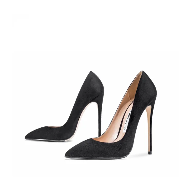 Fine Svart Kontor OL Pumps 2020 12 cm Stiletthæler Spisse Pumps