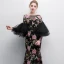 Chic / Beautiful Black Evening Dresses  2018 Trumpet / Mermaid Printing Scoop Neck 3/4 Sleeve Floor-Length / Long Formal Dresses