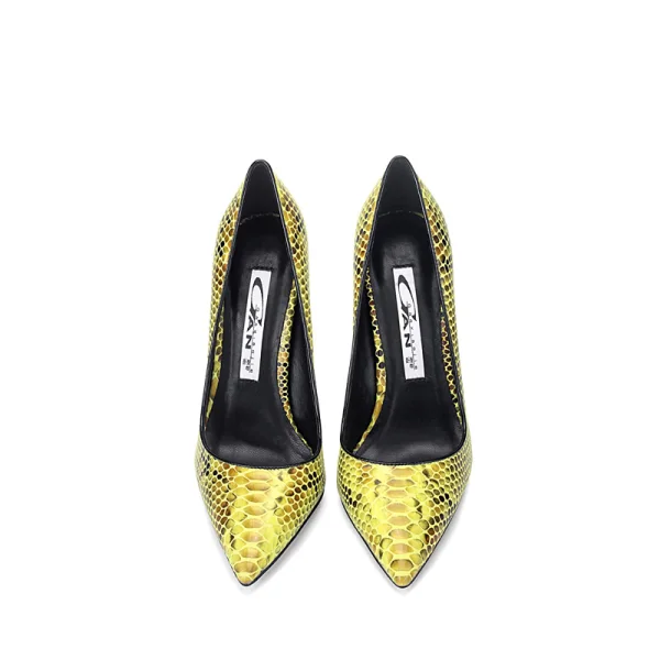 Fashion Gold Cocktail Party Snakeskin Print Pumps 2020 12 cm Stiletto Heels Pointed Toe Pumps