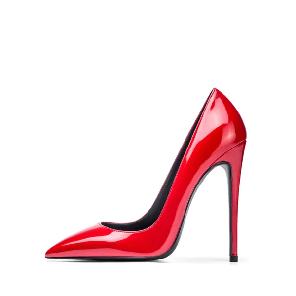 Schöne Rot Büro OL Lackleder Pumps 2020 12 cm Stilettos Spitzschuh Pumps