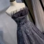 Glitzernden Charmant Marineblau Ballkleider 2020 A Linie Bandeau Perlenstickerei Pailletten Spitze Blumen Ärmellos Rückenfreies Sweep / Pinsel Zug Festliche Kleider