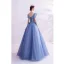 Flower Fairy Pool Blue Prom Dresses 2020 A-Line / Princess V-Neck Pearl Lace Flower Short Sleeve Backless Floor-Length / Long Formal Dresses