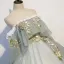 Chic / Beautiful Sage Green Prom Dresses 2021 Ball Gown Off-The-Shoulder Rhinestone Lace Flower Short Sleeve Backless Floor-Length / Long Formal Dresses
