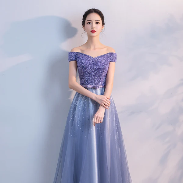Scintillantes Lavande Robe De Soirée 2018 Princesse Perlage Noeud Faux Diamant De l'épaule Manches Courtes Longue Robe De Ceremonie