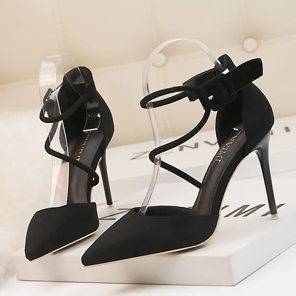 Chic / Beautiful Fuchsia Cocktail Party Suede Womens Sandals 2020 Ankle Strap 10 cm Stiletto Heels Pointed Toe Sandals