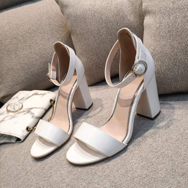 Chic / Belle Marron Vêtement de rue Sandales Femme 2020 Bride Cheville 8 cm Talons Épais Peep Toes / Bout Ouvert Sandales
