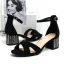 Chic / Belle Noire Vêtement de rue Daim Sandales Femme 2020 Bride Cheville 5 cm Talons Épais Peep Toes / Bout Ouvert Sandales