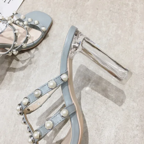 Charmant Bleu Ciel Désinvolte Perle Sandales Femme 2020 9 cm Talons Épais Peep Toes / Bout Ouvert Sandales
