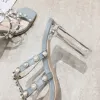 Encantador Azul Cielo Casual Perla Sandalias De Mujer 2020 9 cm Talones Gruesos Peep Toe Sandalias