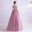Charming Candy Pink Prom Dresses 2020 A-Line / Princess Off-The-Shoulder Beading Rhinestone Sequins Sleeveless Backless Floor-Length / Long Formal Dresses