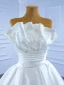 Luxus / Herrlich Hohes Niedriges Ivory / Creme Perle Satin Brautkleider / Hochzeitskleider 2021 Ballkleid Bandeau Rückenfreies Königliche Schleppe Hochzeit