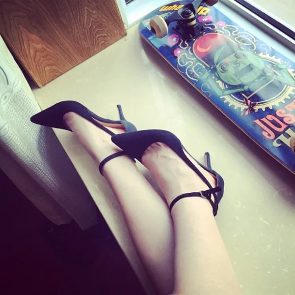 Chic / Beautiful Black Cocktail Party Womens Sandals 2020 Suede Ankle Strap 10 cm Stiletto Heels Pointed Toe Sandals