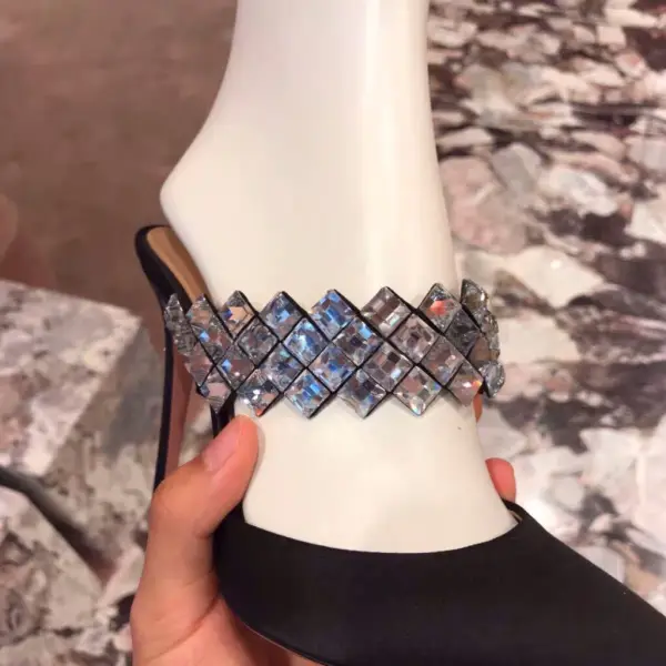 Chic / Belle Noire Vêtement de rue Faux Diamant Sandales Femme 2020 Daim 10 cm Talons Aiguilles À Bout Pointu Sandales
