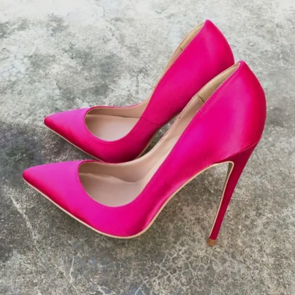 Chic / Beautiful Fuchsia Hall Satin Pumps 2020 12 cm Stiletto Heels Pointed Toe Pumps