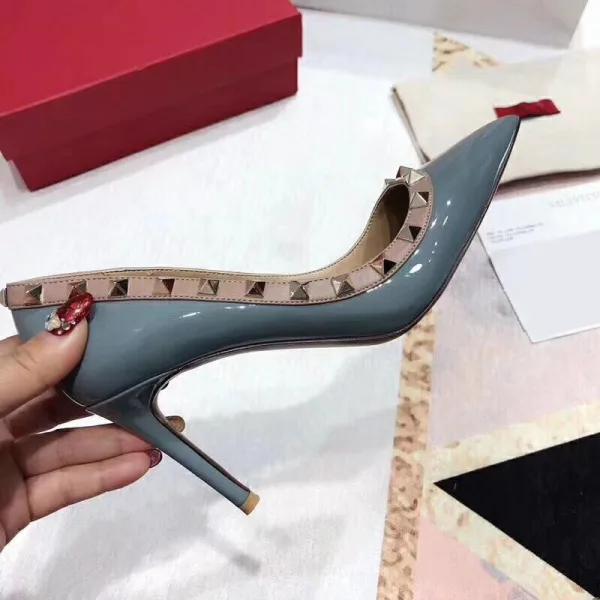 Chic / Beautiful Black Rivet Office OL Leather Pumps 2020 10 cm Stiletto Heels Pointed Toe Pumps