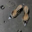 Sexy Silver Cocktail Party Rhinestone Womens Sandals 2020 Leather Pearl Ankle Strap 8 cm Stiletto Heels Pointed Toe Sandals