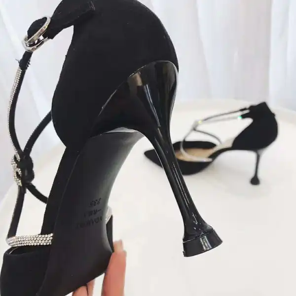 Fashion Black Street Wear Womens Sandals 2020 Rhinestone X-Strap 8 cm Stiletto Heels Pointed Toe Sandals