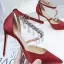 Charmant Bordeaux Chaussure De Mariée 2020 Faux Diamant Bride Cheville 8 cm Talons Aiguilles À Bout Pointu Mariage Talons Hauts